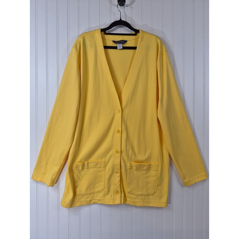 NWOT Lands End XL Yellow 100% Cotton V-Neck Button Front Cardigan Sweater